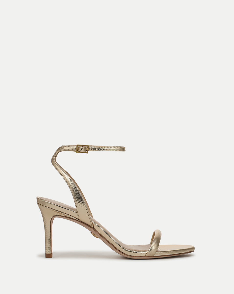 Metallic Gold Ankle-Strap Stiletto Sandals | Sylvie