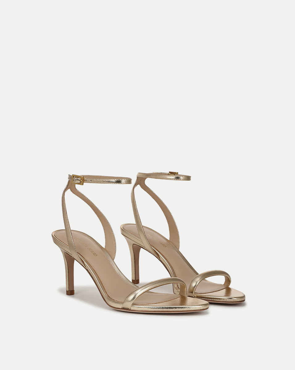 Metallic Gold Ankle-Strap Stiletto Sandals | Sylvie