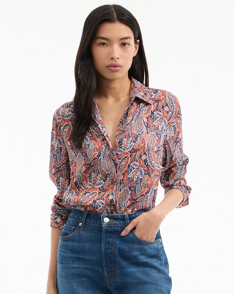 Premium Silk Shirt with Contrast Collar & Cuffs | Amelia