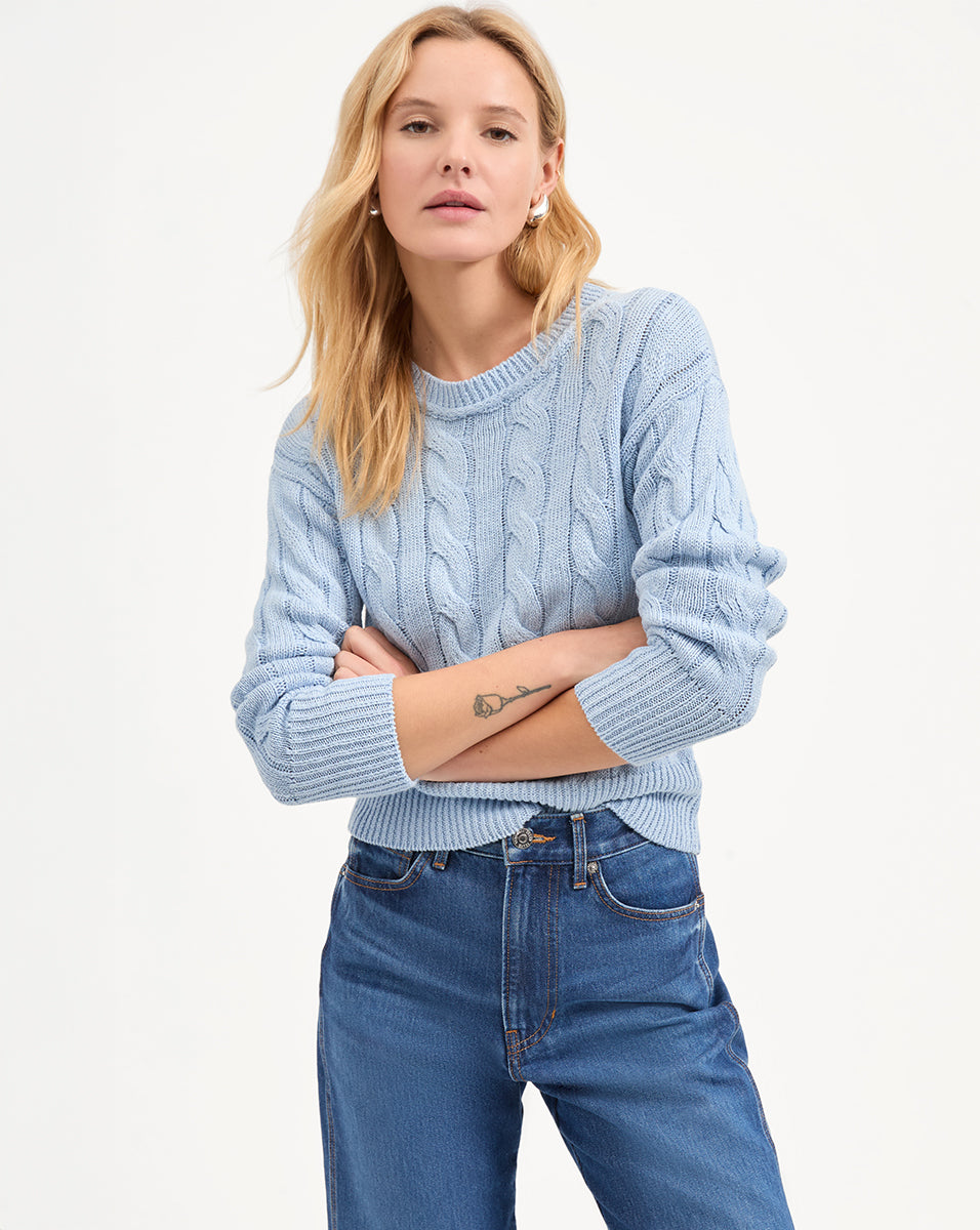 Linen-Silk Cable Knit Sweater for Women | Eleanor Pullover
