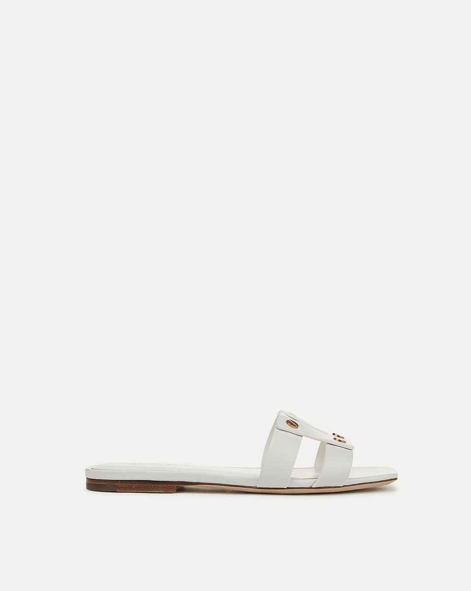 Leather Slide Sandals with Gold Hardware | Via Open-Toe Straps
