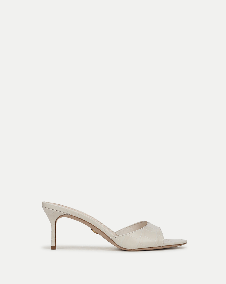 Croc-Embossed Leather Sandals with Kitten Heel | Tia
