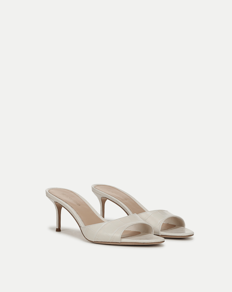 Croc-Embossed Leather Sandals with Kitten Heel | Tia