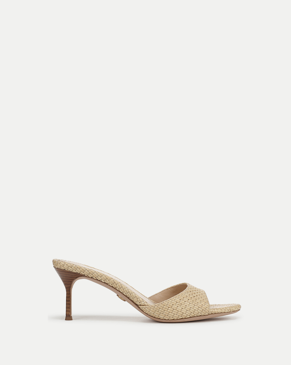 Raffia Sandals with Kitten Heel & Leather Footbed | Tia