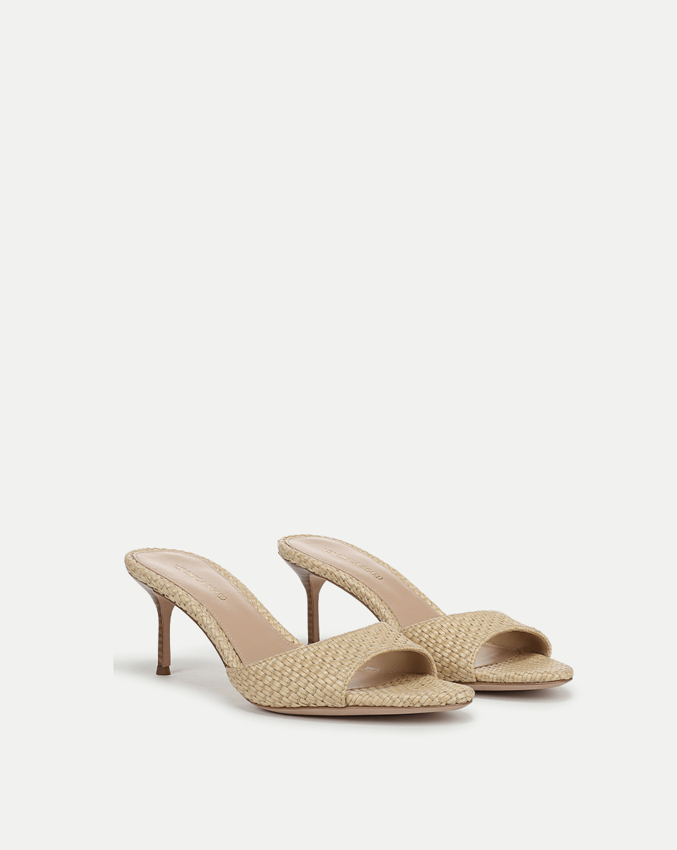 Raffia Sandals with Kitten Heel & Leather Footbed | Tia
