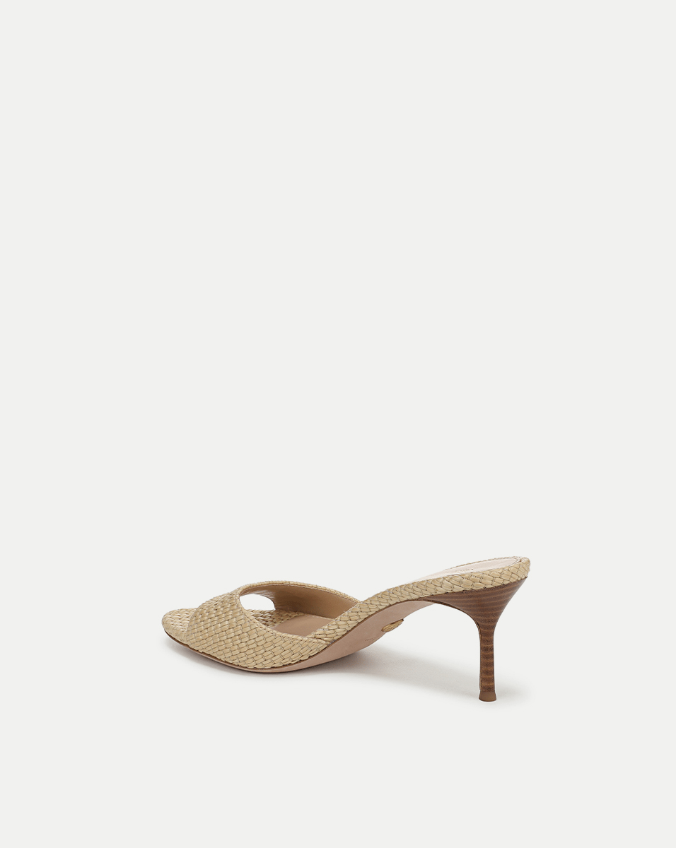 Raffia Sandals with Kitten Heel & Leather Footbed | Tia