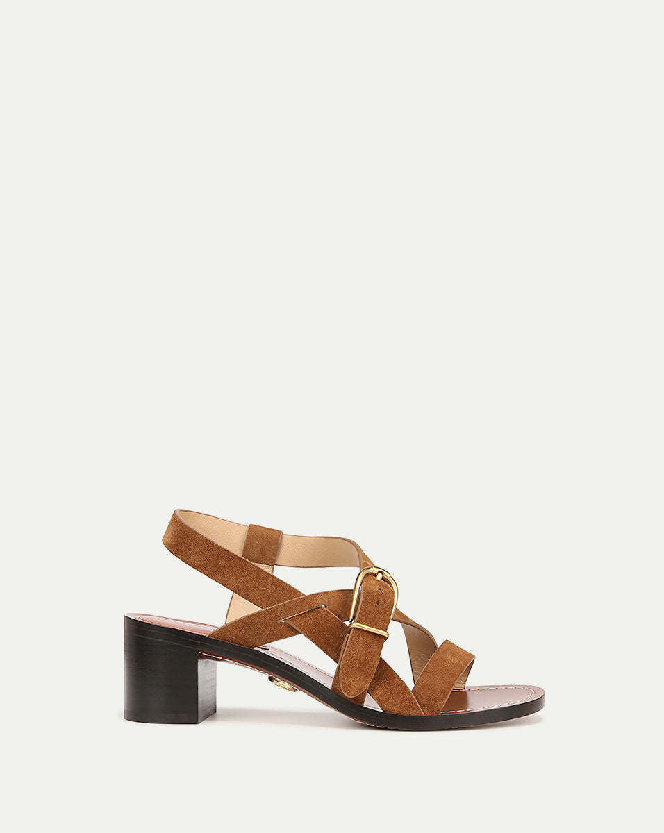 Suede Crisscross Sandal with Cushioned Footbed & 2" Heel | Etta