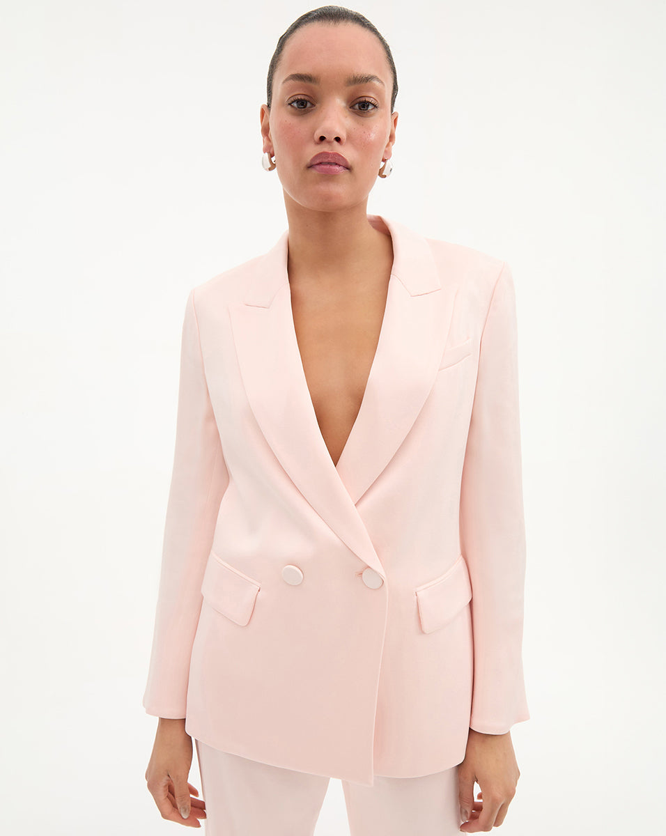 Pink Elongated Blazer with Double-Breasted Silhouette | Sevyn Jacket
