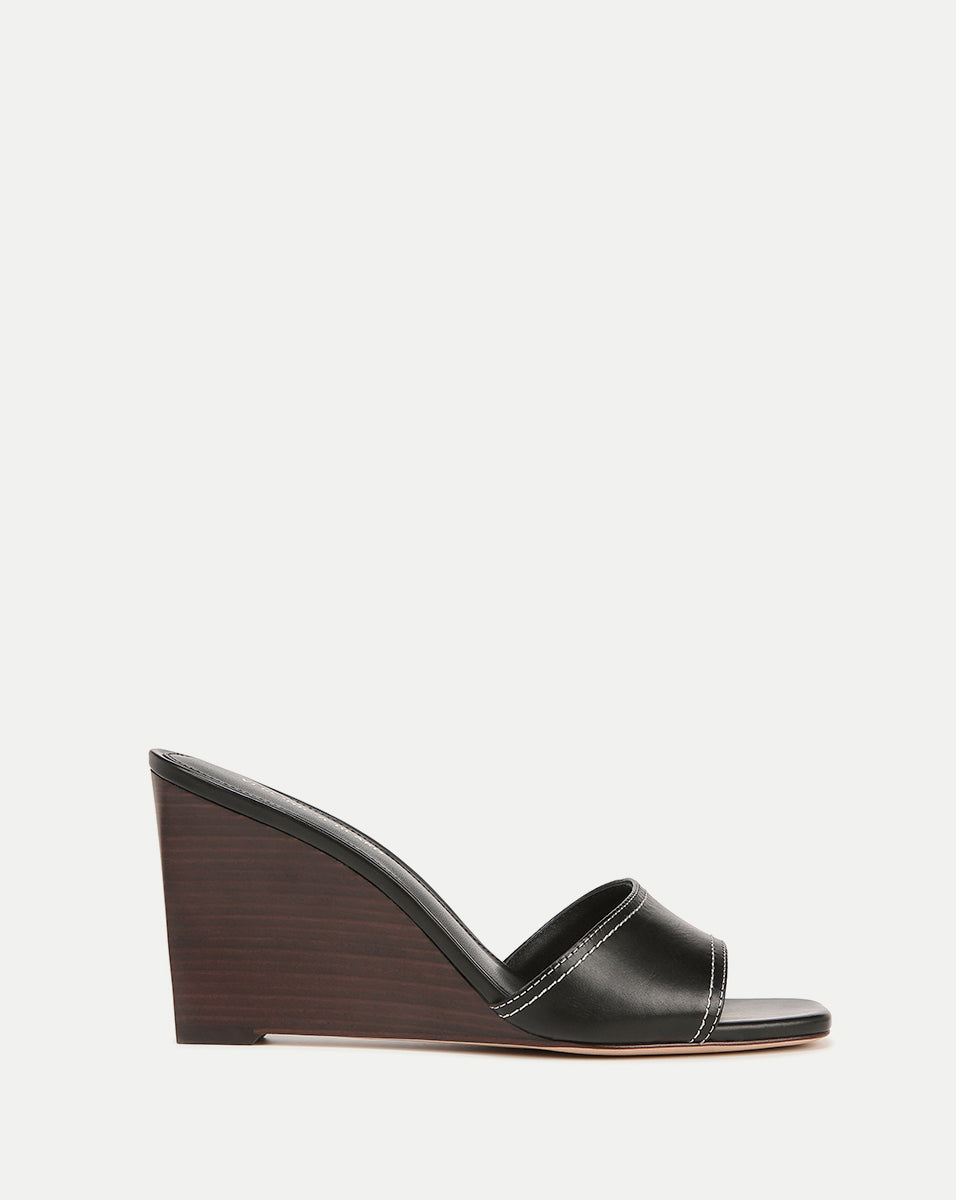 Leather Peep-Toe Wedge Sandal with Cushioned Footbed | Ellen