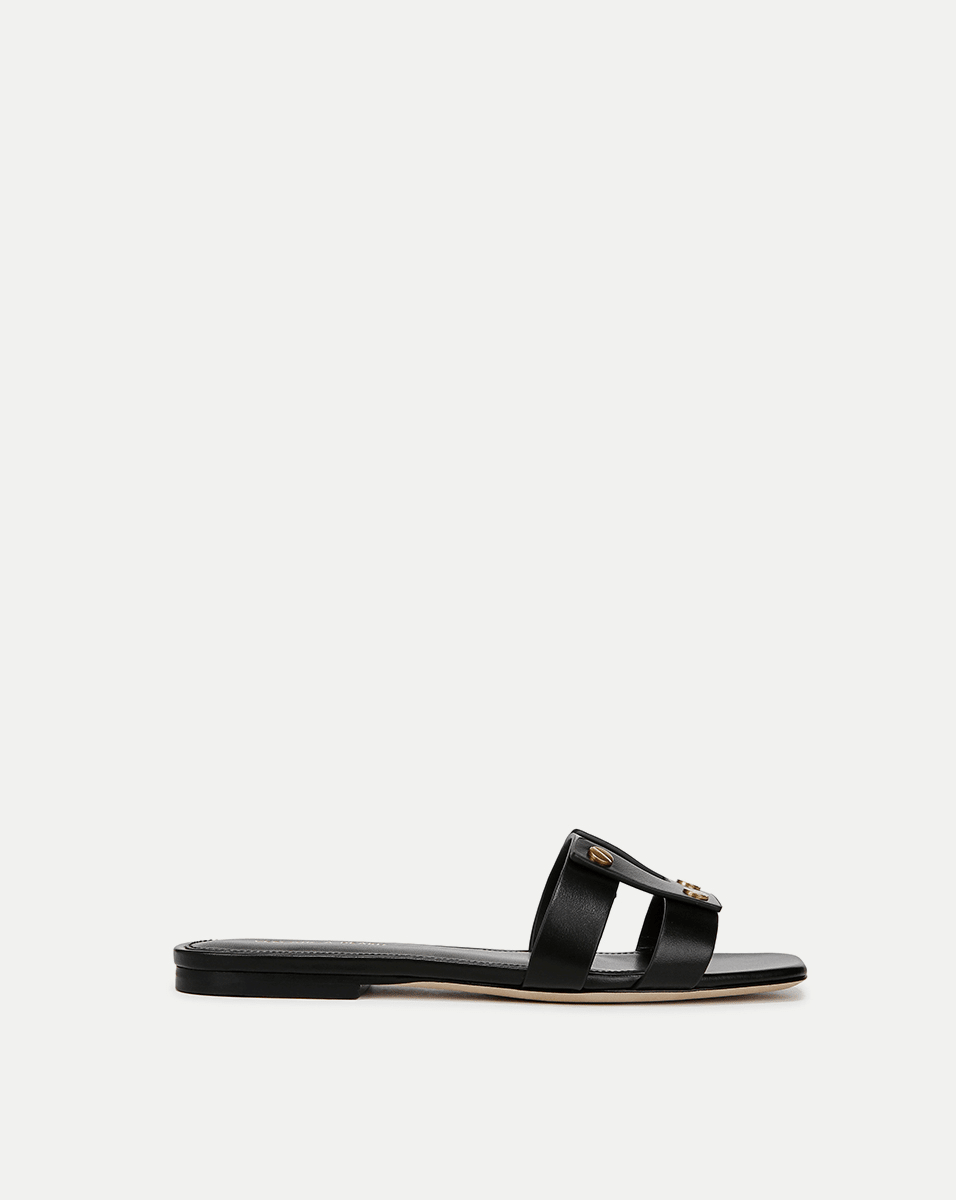 Leather Slide Sandals with Gold Hardware | Via Open-Toe Straps