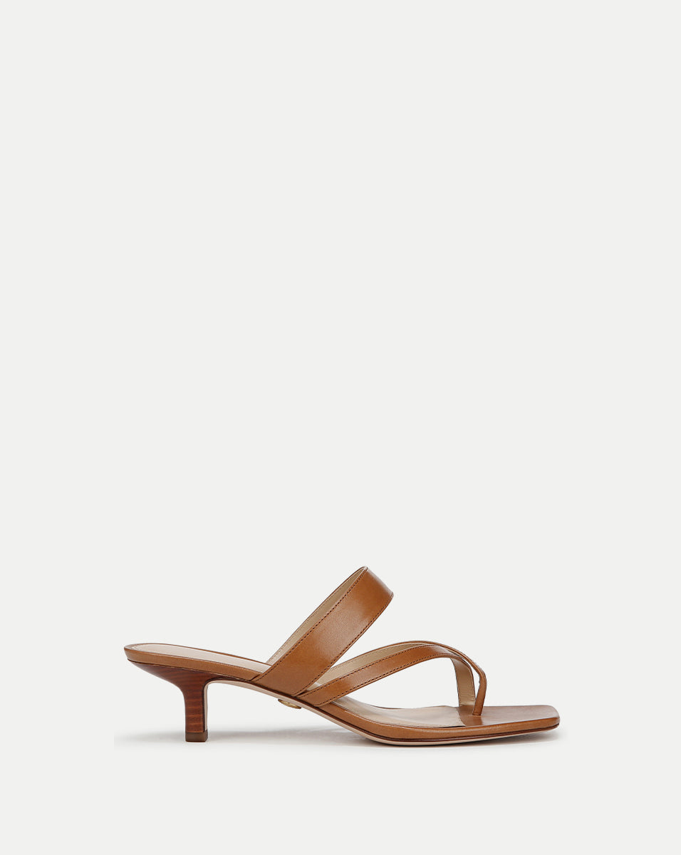 Leather Kitten Heel Sandals with Criss-Cross Straps | Alanis