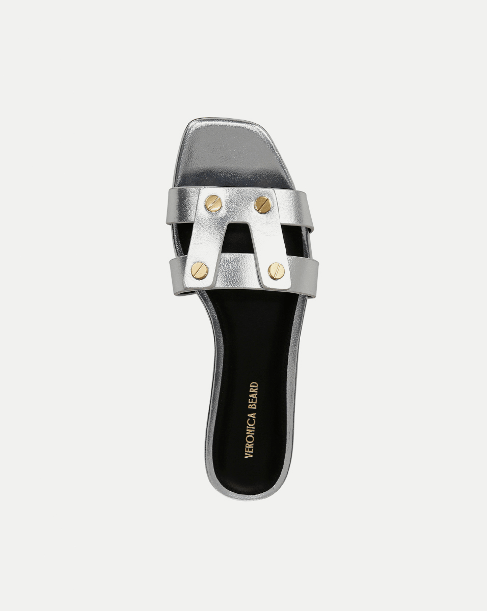 Leather Slide Sandals with Gold Hardware | Via Open-Toe Straps