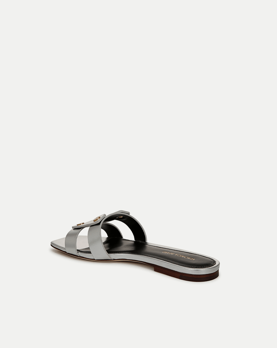 Leather Slide Sandals with Gold Hardware | Via Open-Toe Straps