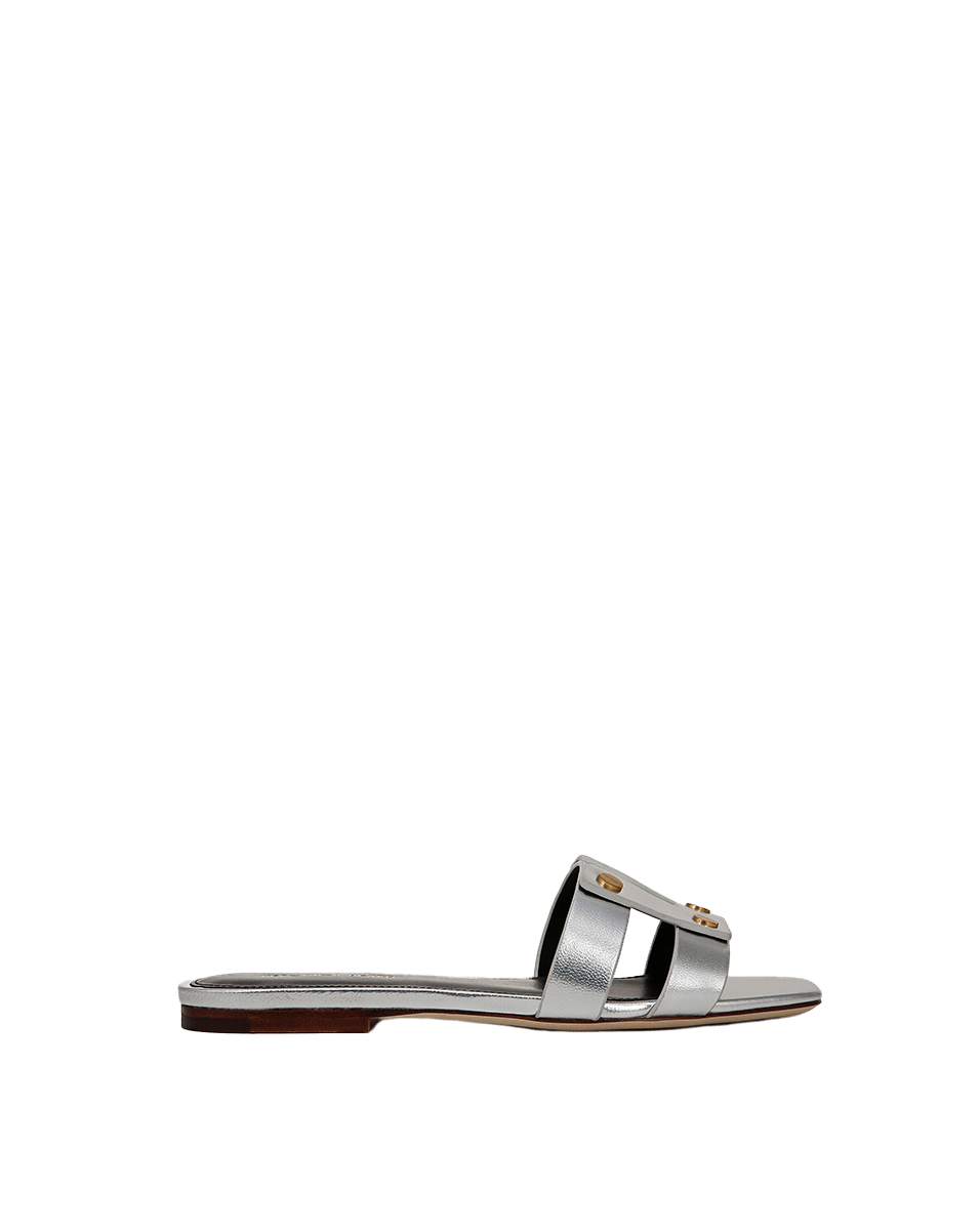 Leather Slide Sandals with Gold Hardware | Via Open-Toe Straps