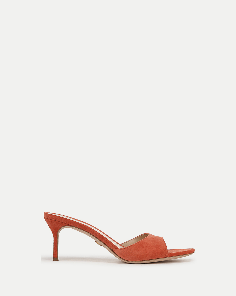 Red Suede Kitten Heel Sandals with Cushioned Footbed | Tia