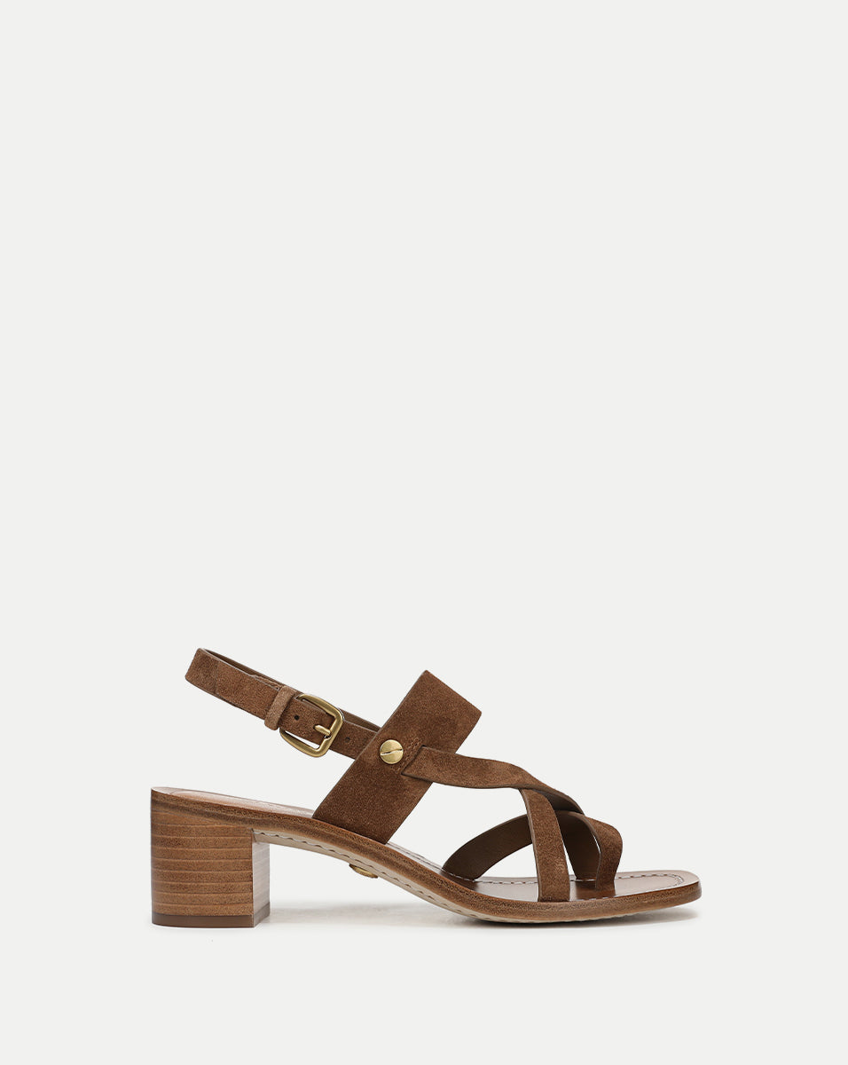 Suede Block-Heel Sandals with Padded Footbed & Ankle Buckle | Elodie