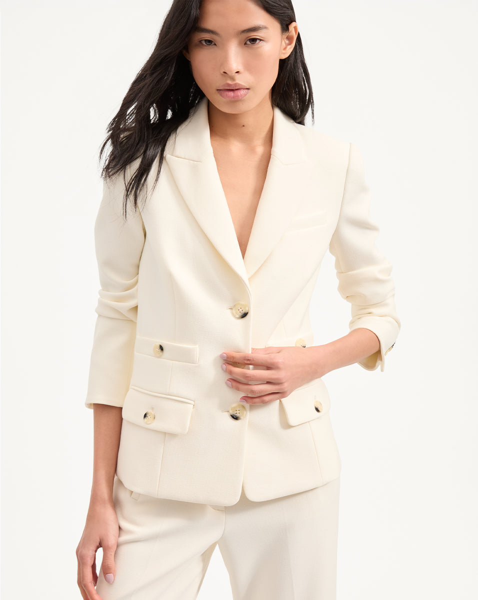 Cropped White Blazer with Statement Pockets | Terre Dickey Jacket