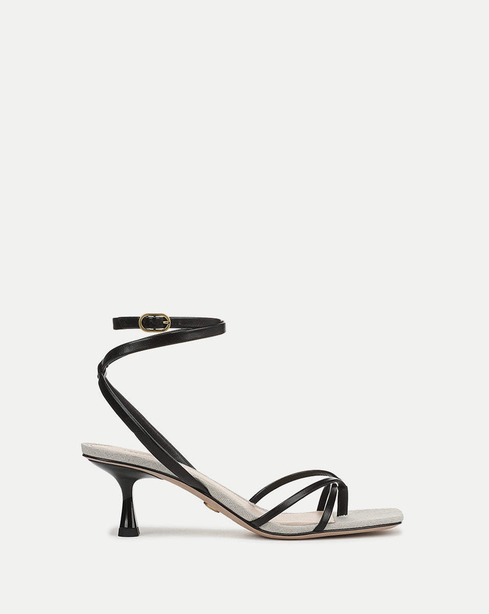 Leather Ankle-Wrap Sandals with Kitten Heel | Caterina
