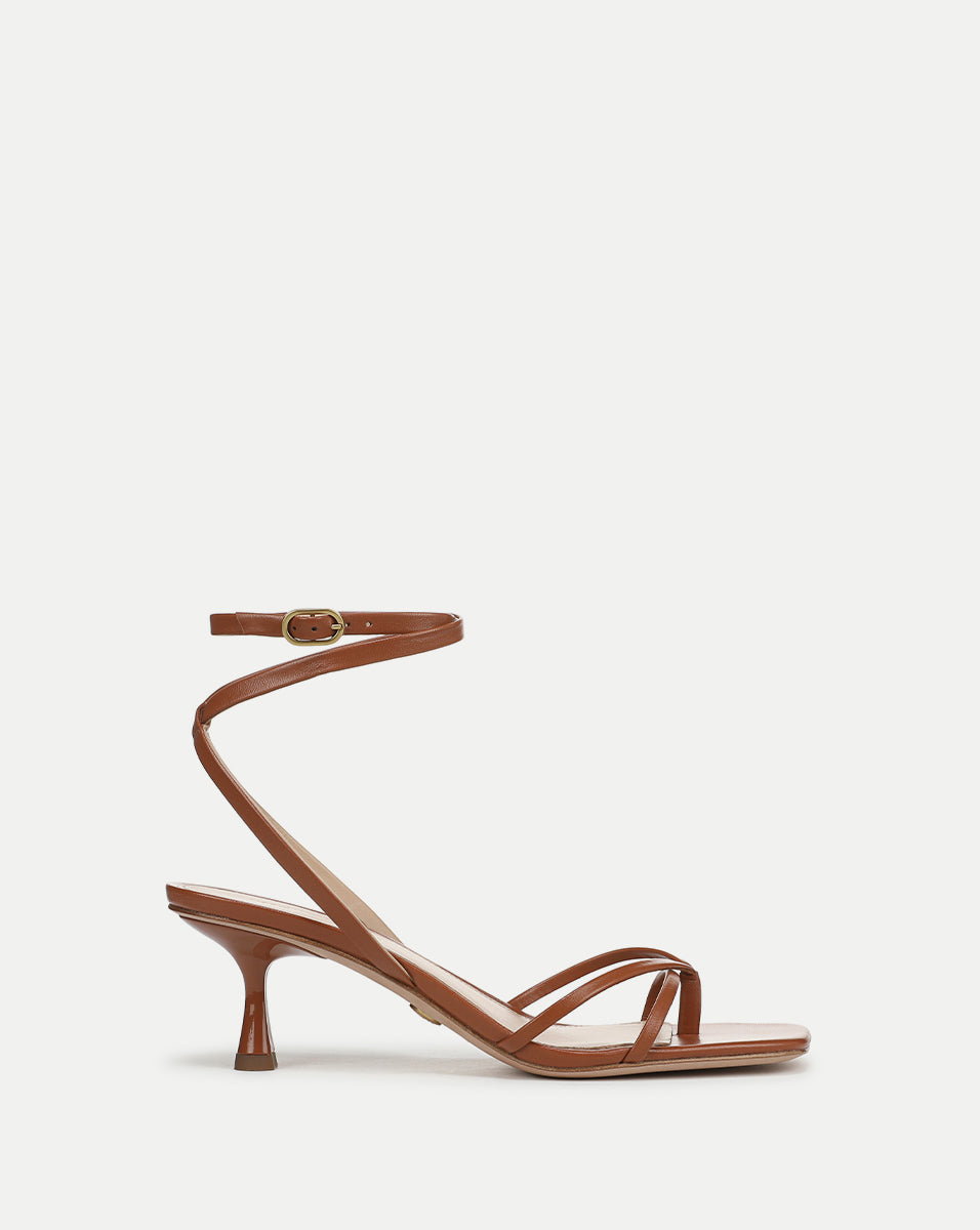Leather Ankle-Wrap Sandals with Kitten Heel | Caterina