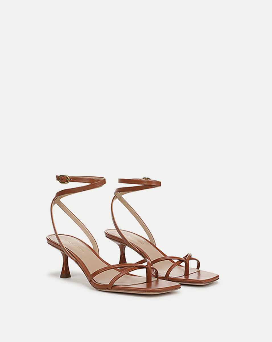 Leather Ankle-Wrap Sandals with Kitten Heel | Caterina