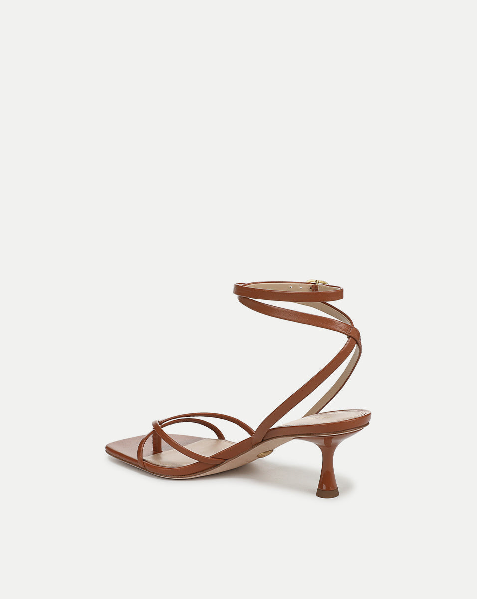 Leather Ankle-Wrap Sandals with Kitten Heel | Caterina