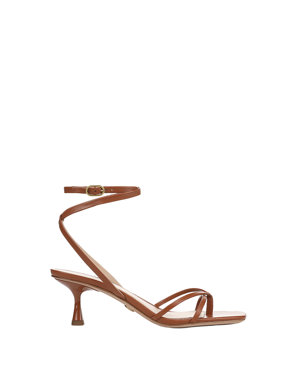 Leather Ankle-Wrap Sandals with Kitten Heel | Caterina