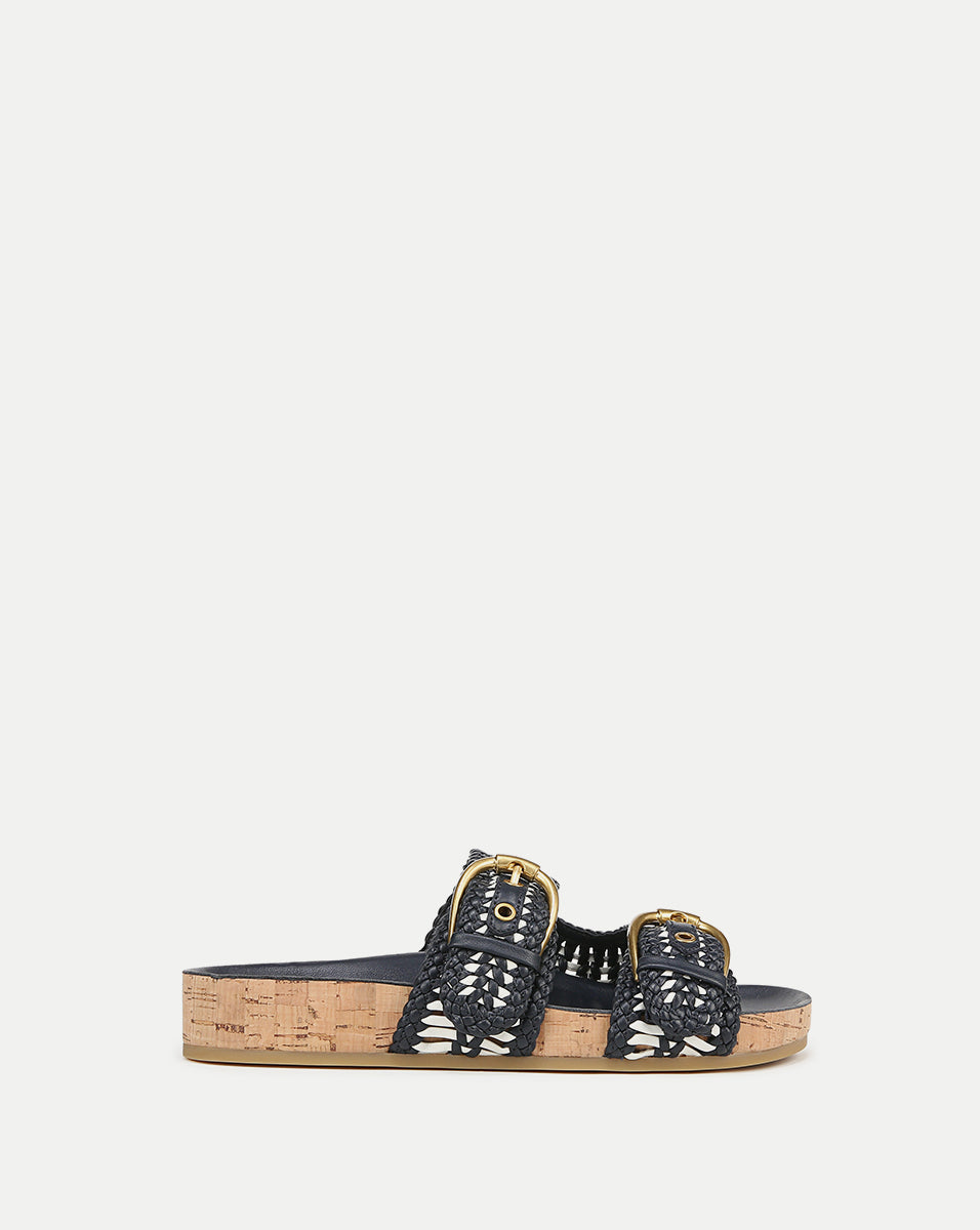 Woven-Leather Sandals with Cork Sole & Gold Buckles | Prue