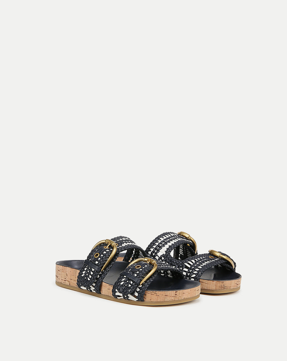 Woven-Leather Sandals with Cork Sole & Gold Buckles | Prue