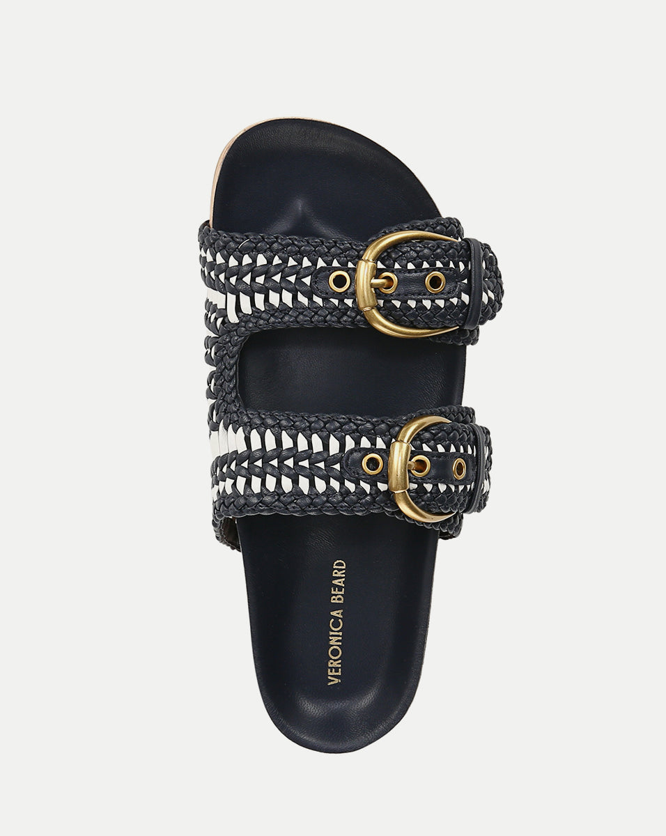 Woven-Leather Sandals with Cork Sole & Gold Buckles | Prue