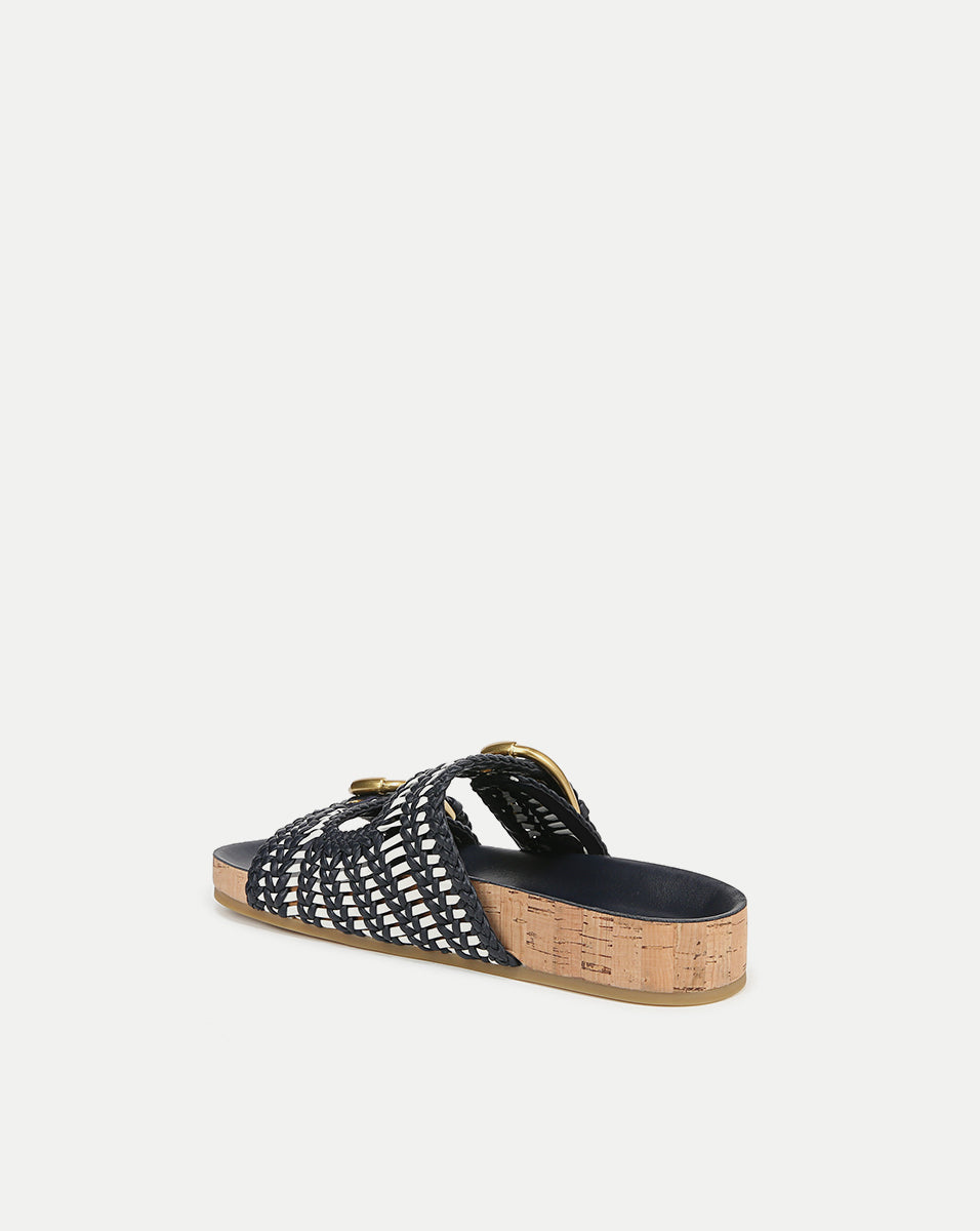 Woven-Leather Sandals with Cork Sole & Gold Buckles | Prue