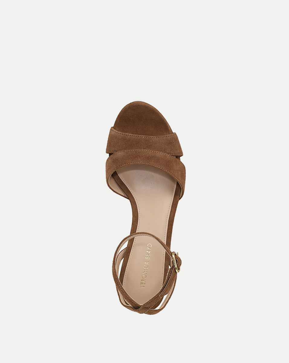 Tan Suede Platform Sandals with Block Heel & Ankle Strap | Drina