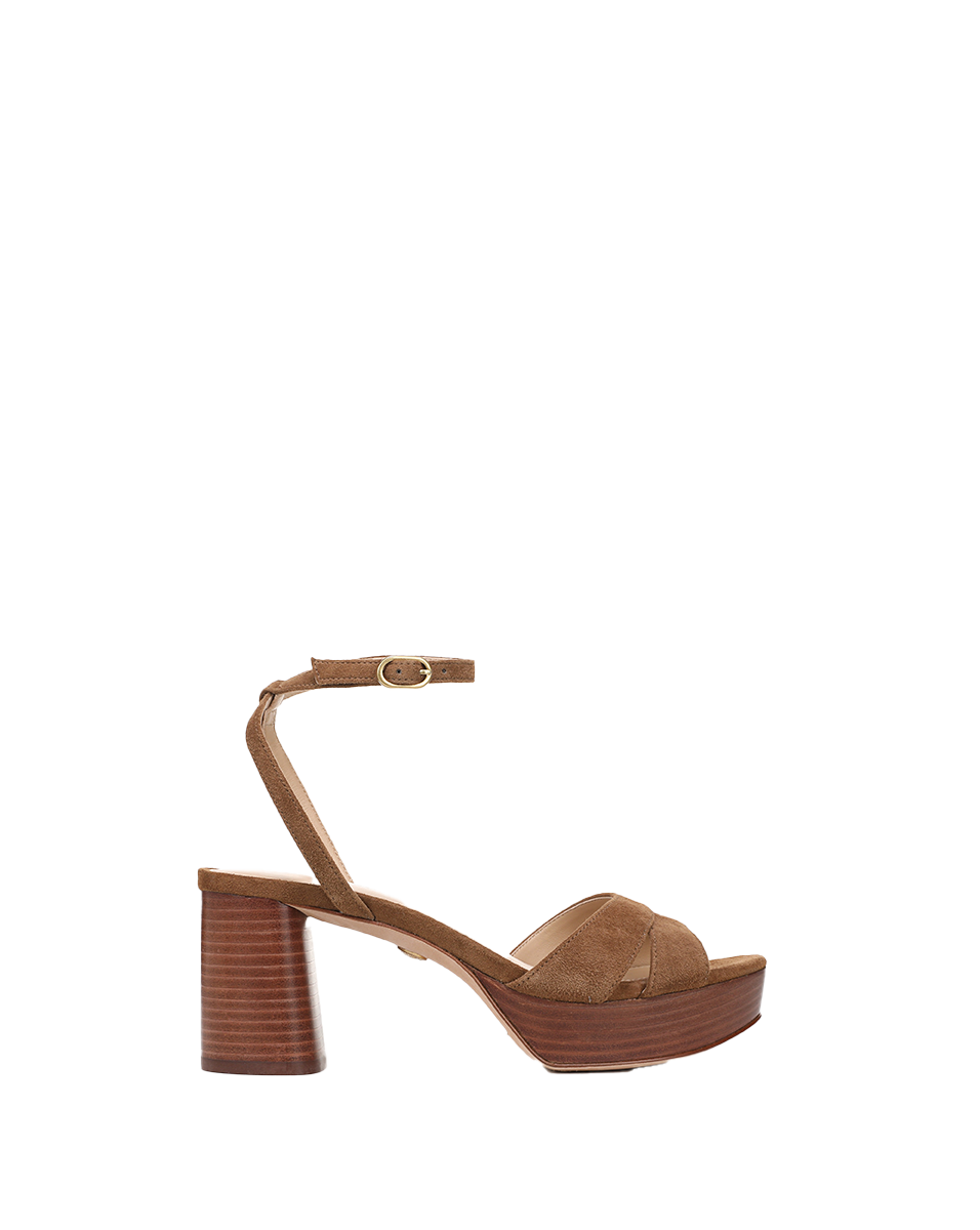 Tan Suede Platform Sandals with Block Heel & Ankle Strap | Drina