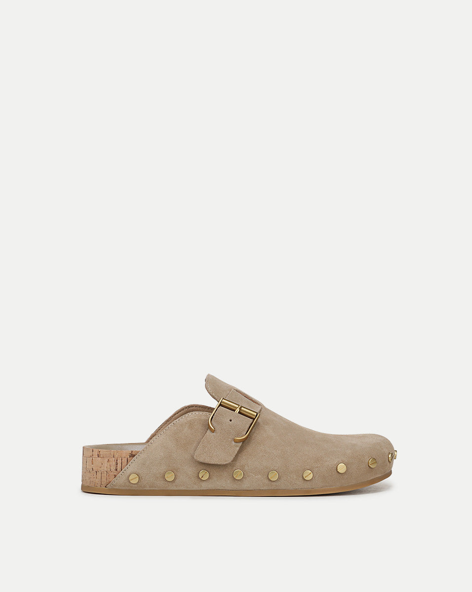 Studded Suede Clog with Adjustable Buckle | Fern