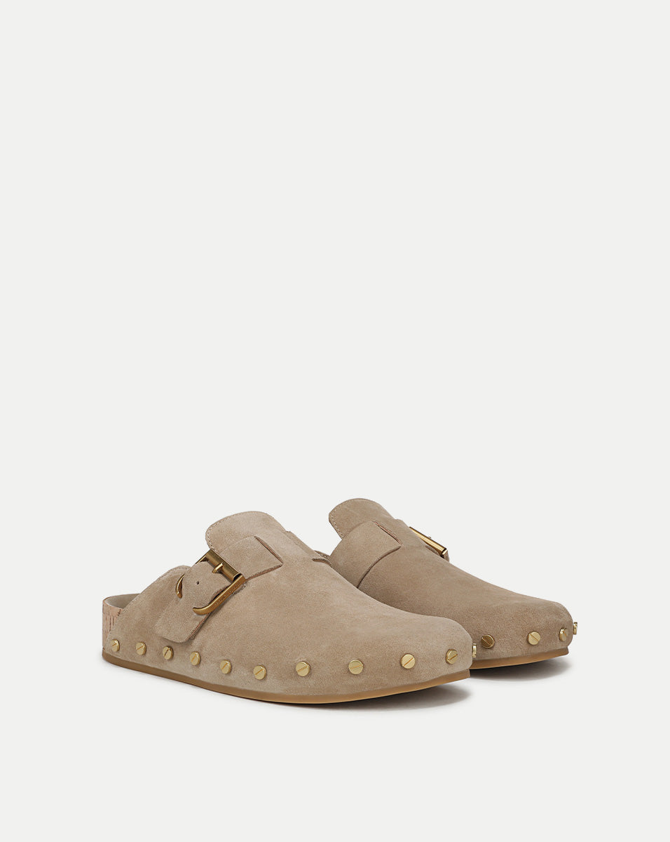 Studded Suede Clog with Adjustable Buckle | Fern