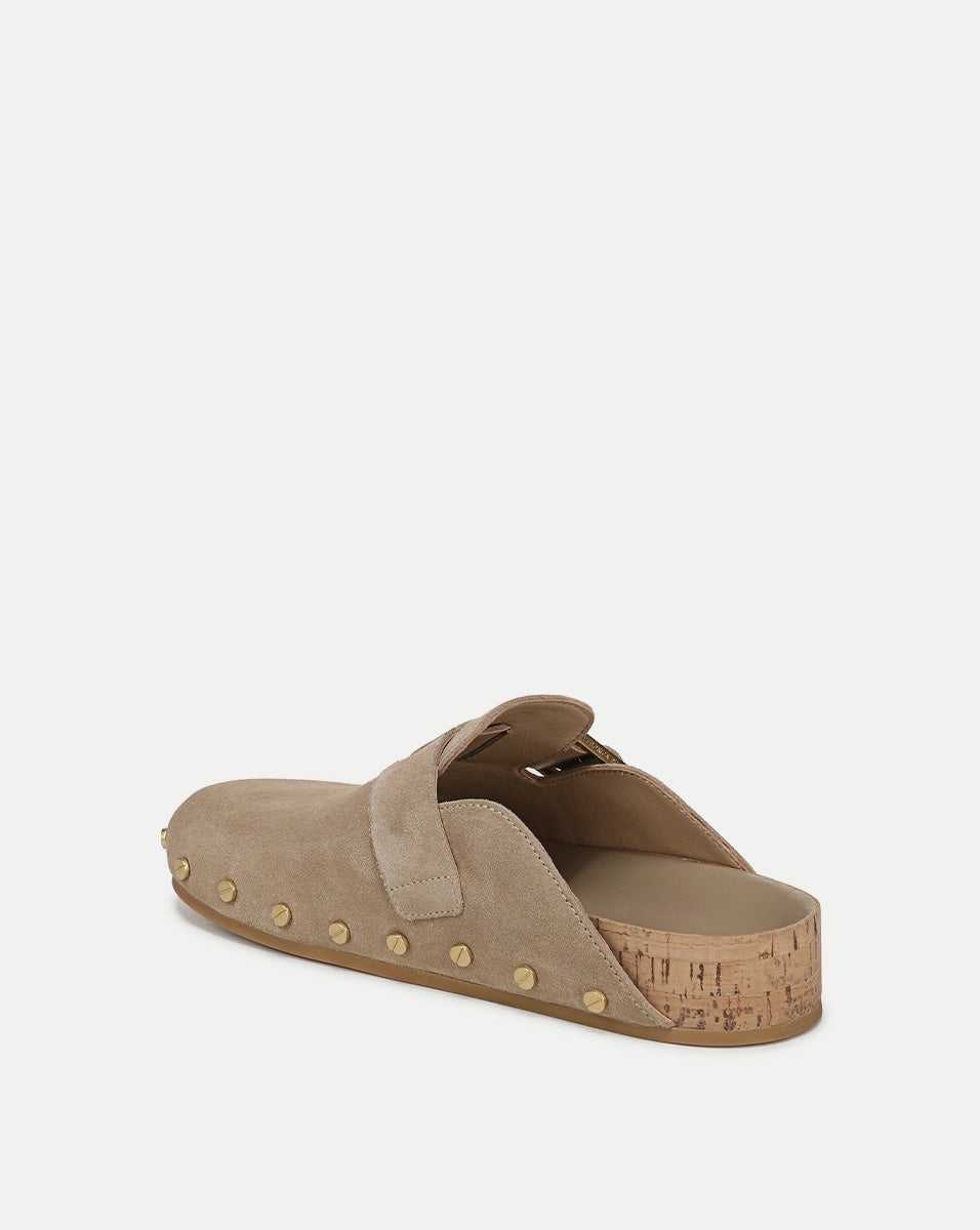 Studded Suede Clog with Adjustable Buckle | Fern