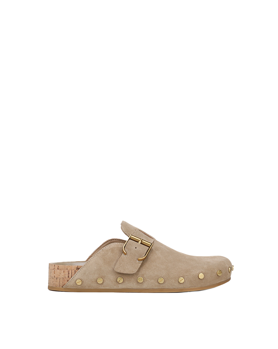 Studded Suede Clog with Adjustable Buckle | Fern