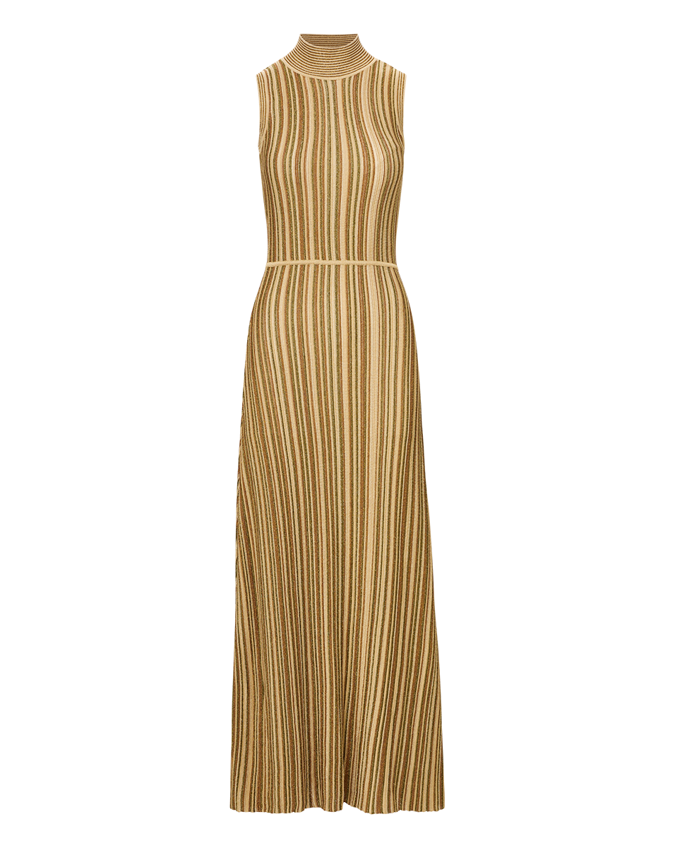 Striped Metallic Knit Maxi Dress | Anna Turtleneck Sleeveless