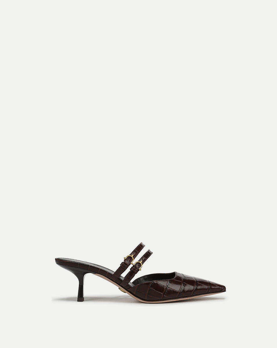 Black Suede Kitten-Heel Mule with Mary Jane Straps | Corrie