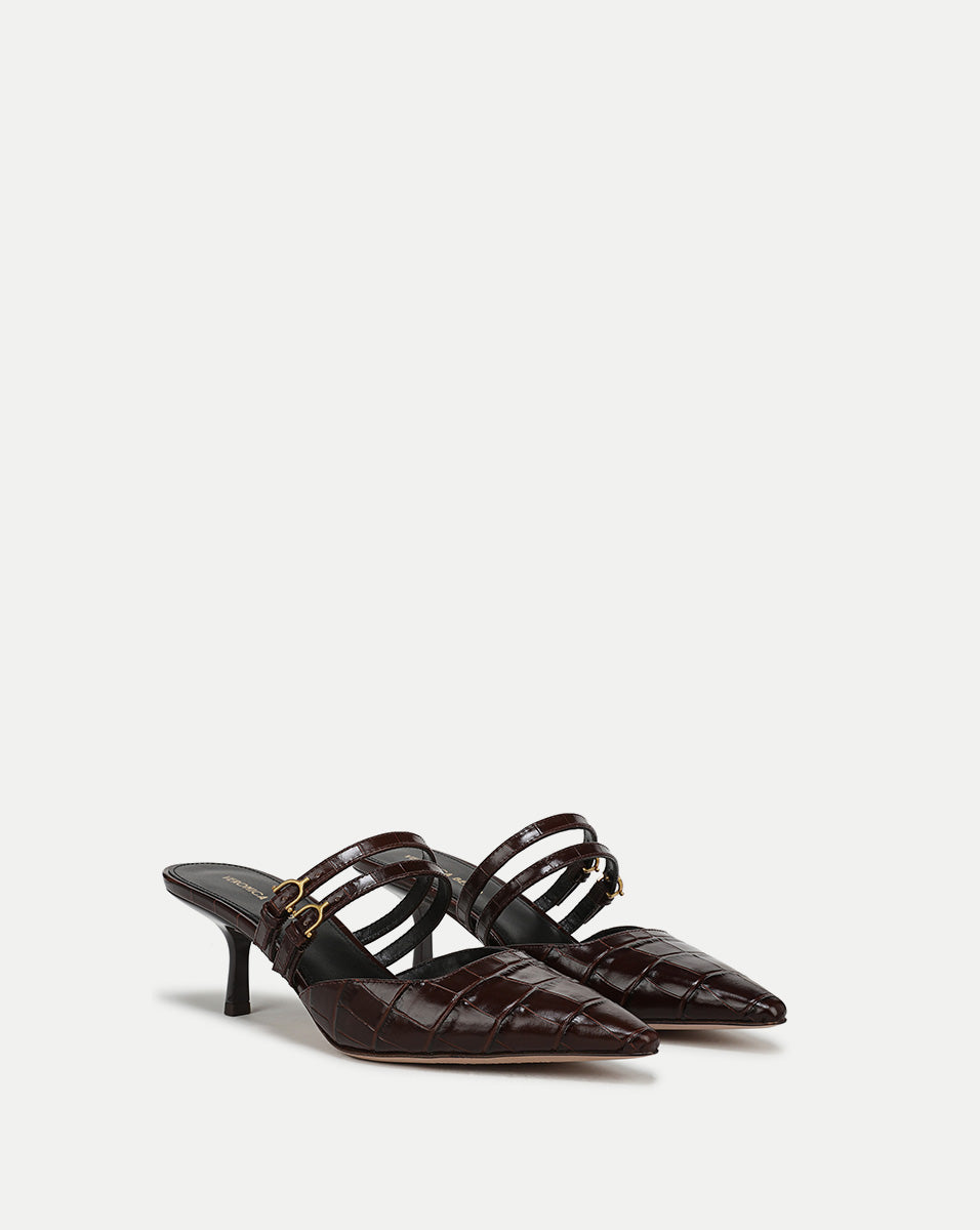 Black Suede Kitten-Heel Mule with Mary Jane Straps | Corrie
