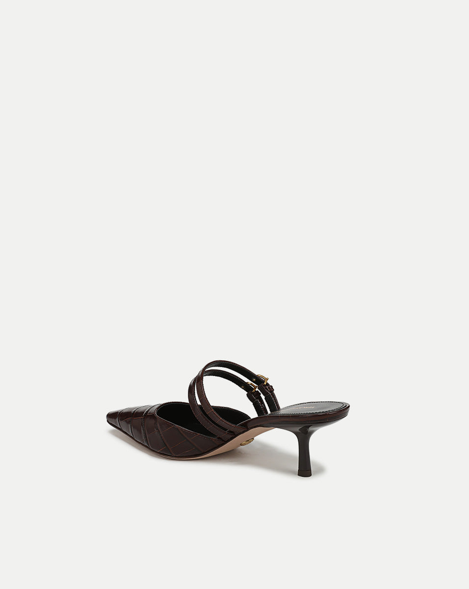 Black Suede Kitten-Heel Mule with Mary Jane Straps | Corrie