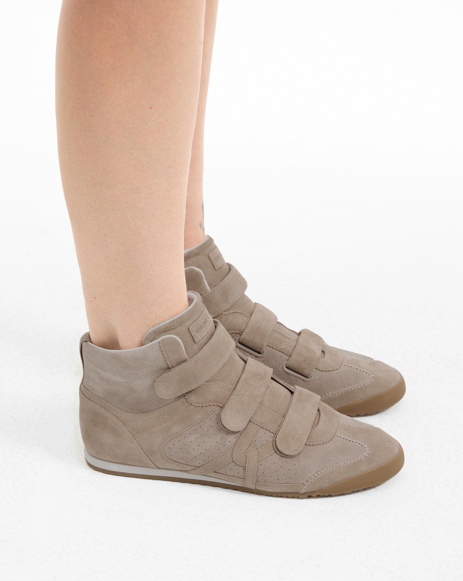 White Leather High-Top Sneakers with Velcro Closure | Nima