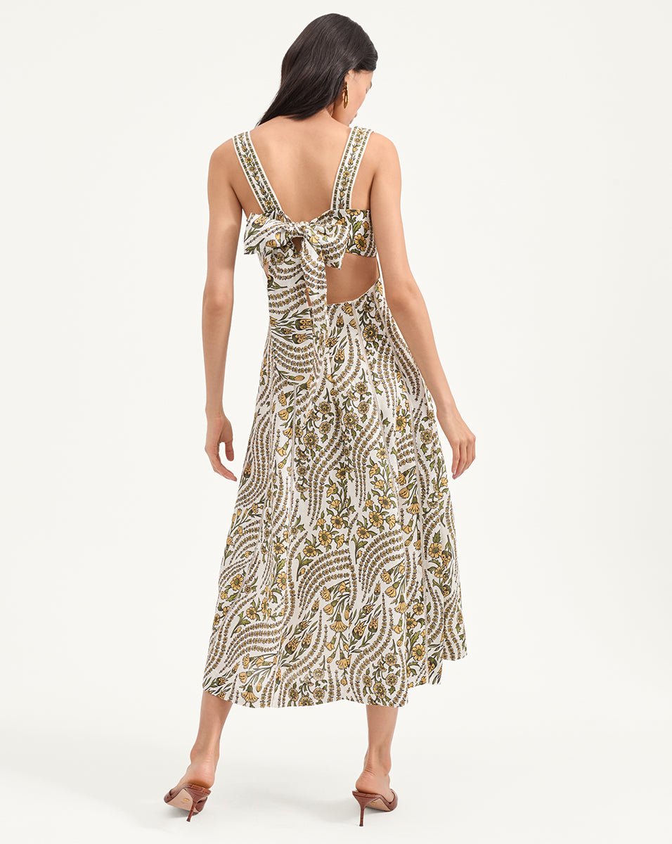Floral Linen Midi Dress with Square Neckline | Rye Dress
