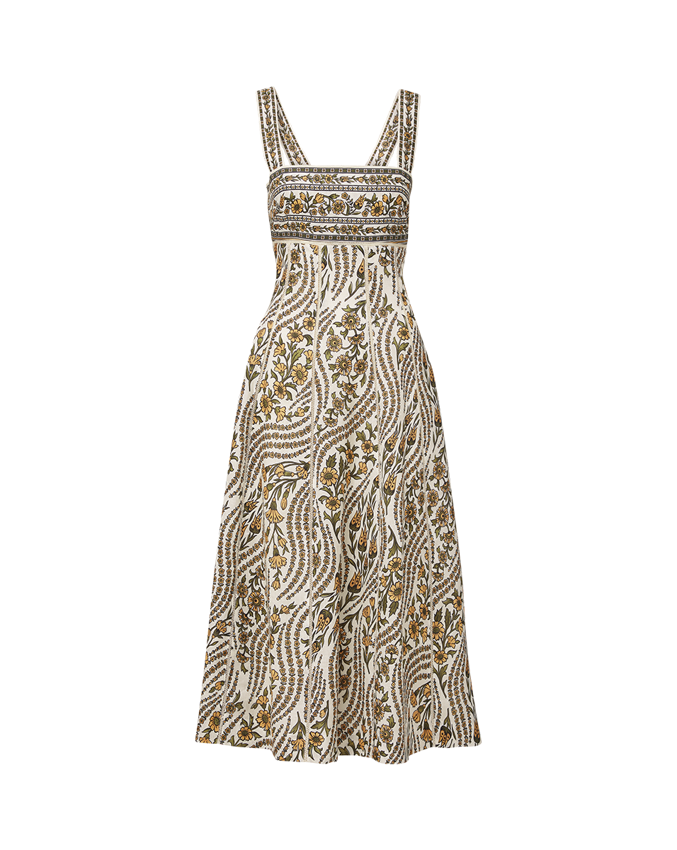Floral Linen Midi Dress with Square Neckline | Rye Dress