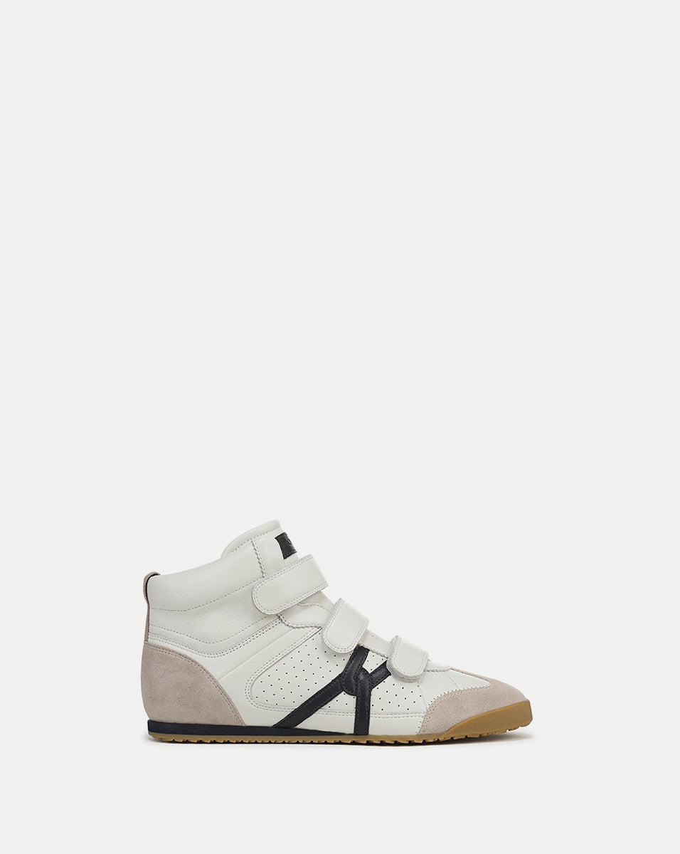 White Leather High-Top Sneakers with Velcro Closure | Nima
