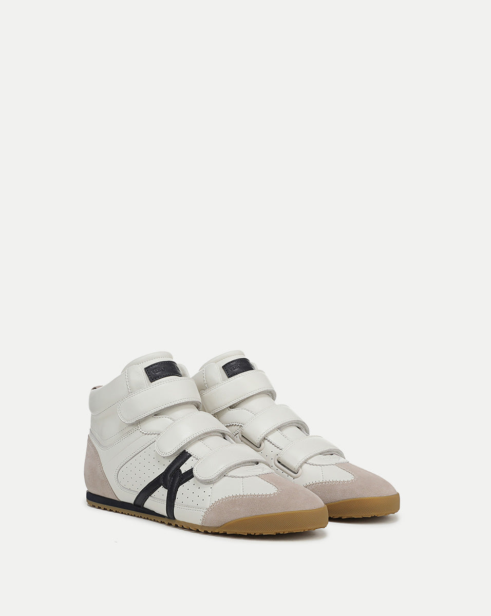 White Leather High-Top Sneakers with Velcro Closure | Nima