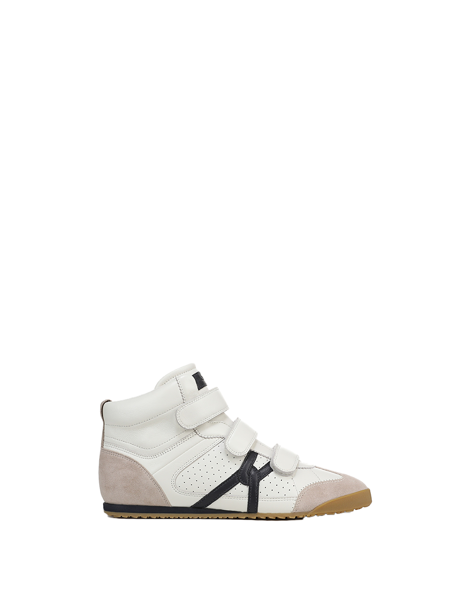 White Leather High-Top Sneakers with Velcro Closure | Nima