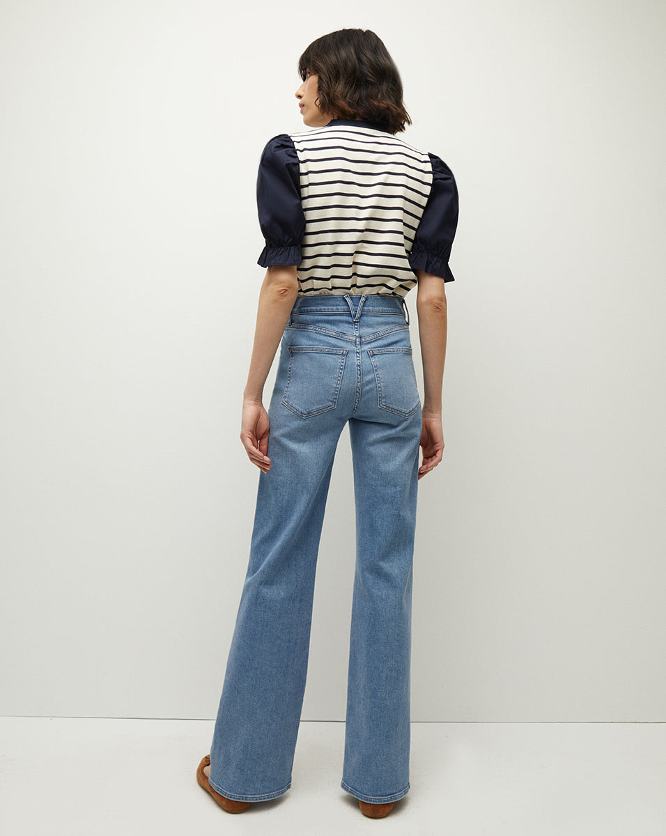 Puff-Sleeve Cotton Top with Colorblocking | Raegan