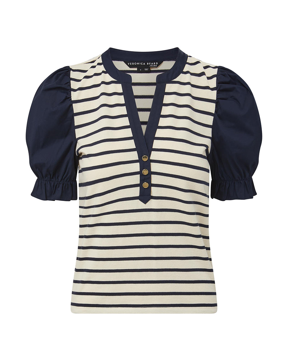 Puff-Sleeve Cotton Top with Colorblocking | Raegan