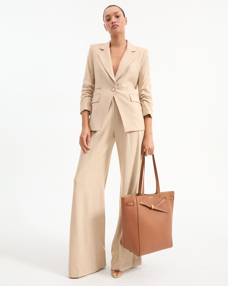 Khaki Stretch Blazer Jacket with Pre-Ruched Sleeves | Battista