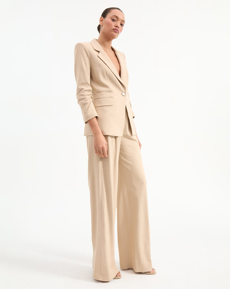 Khaki Stretch Blazer Jacket with Pre-Ruched Sleeves | Battista